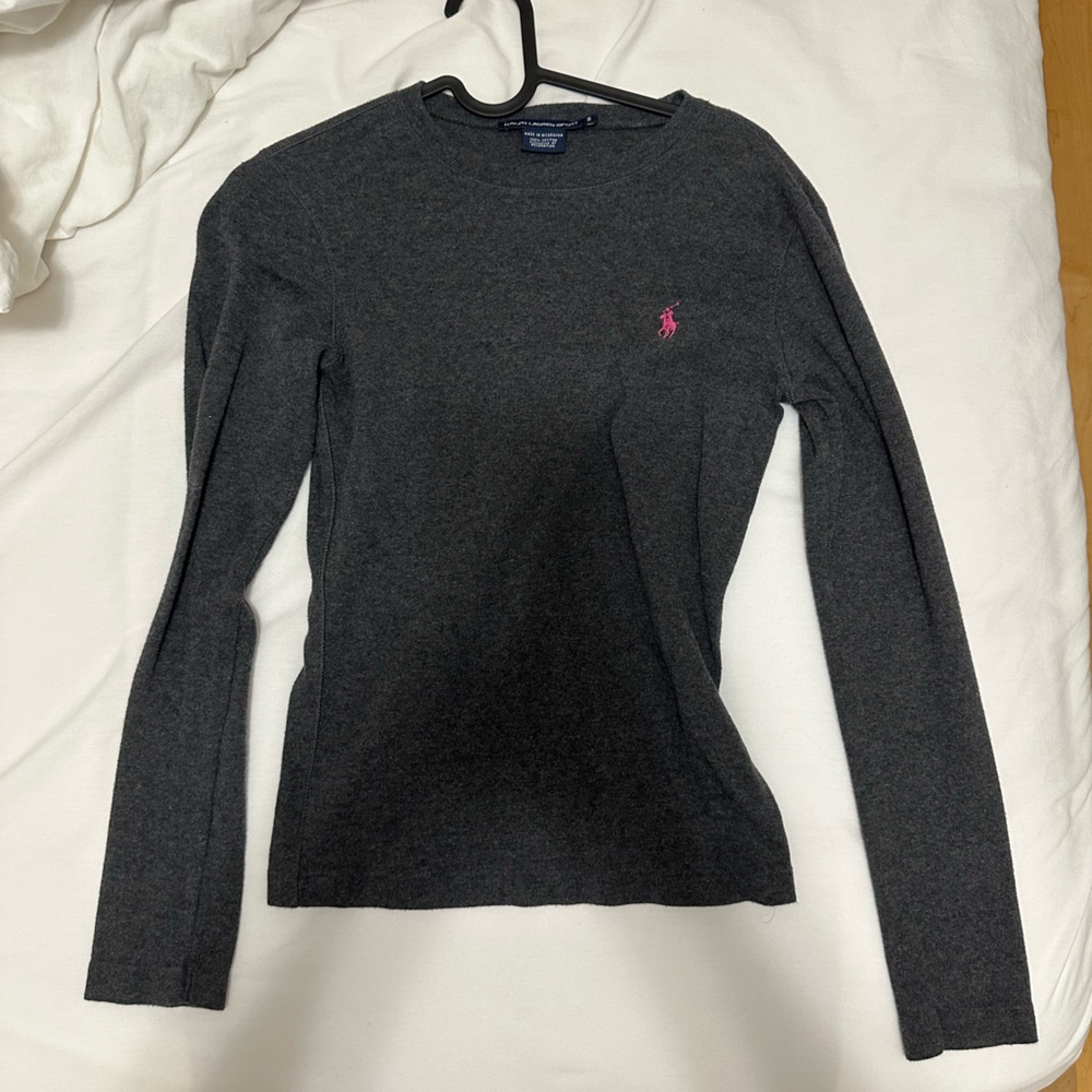 Ralph Lauren Sport pink logo gray crew neck long sleeve shirt - Picture 1 of 2
